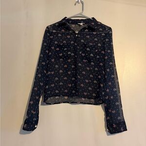Aeropostale Navy Sheer Floral Button-Up Blouse